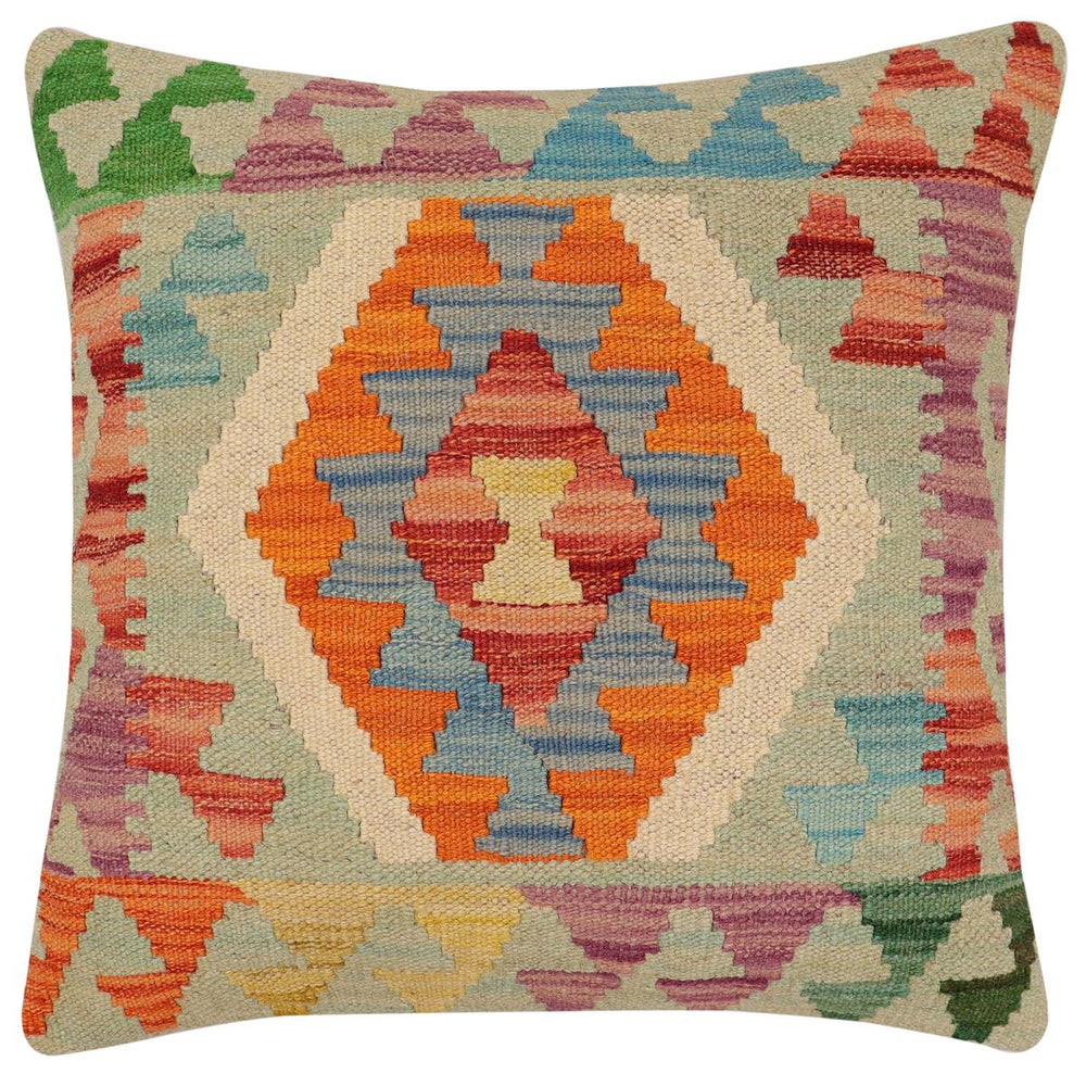 handmade Traditional Pillow Rust Blue Hand-Woven SQUARE 100% WOOL Hand woven turkish pillow2' x 2'