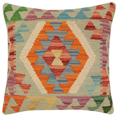 handmade Traditional Pillow Rust Blue Hand-Woven SQUARE 100% WOOL Hand woven turkish pillow2' x 2'
