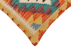 handmade Traditional Pillow Rust Blue Hand-Woven SQUARE 100% WOOL Hand woven turkish pillow2' x 2'