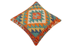 handmade Traditional Pillow Rust Blue Hand-Woven SQUARE 100% WOOL Hand woven turkish pillow2' x 2'