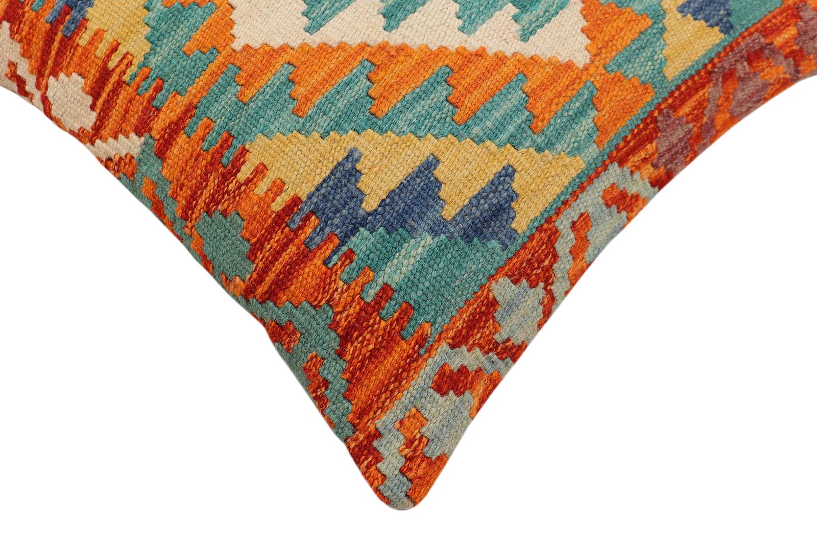 handmade Traditional Pillow Rust Blue Hand-Woven SQUARE 100% WOOL Hand woven turkish pillow2' x 2'
