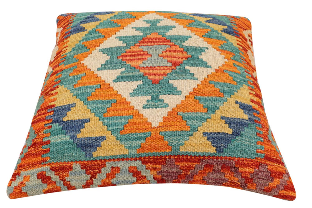 handmade Traditional Pillow Rust Blue Hand-Woven SQUARE 100% WOOL Hand woven turkish pillow2' x 2'