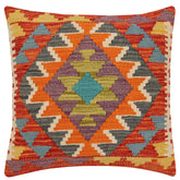 handmade Traditional Pillow Rust Blue Hand-Woven SQUARE 100% WOOL Hand woven turkish pillow 2 x 2