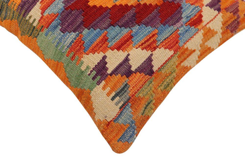 handmade Traditional Pillow Rust Blue Hand-Woven SQUARE 100% WOOL Hand woven turkish pillow2' x 2'