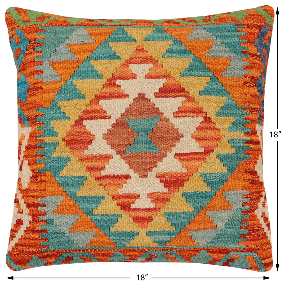 handmade Traditional Pillow Rust Blue Hand-Woven SQUARE 100% WOOL Hand woven turkish pillow2' x 2'