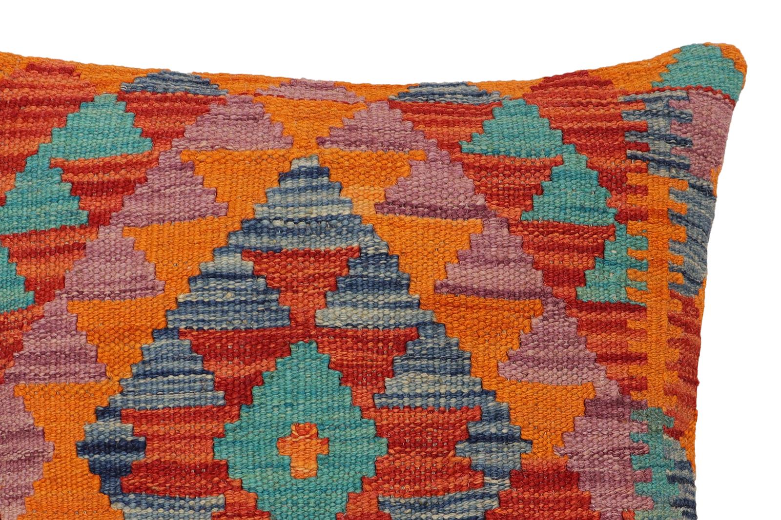 handmade Traditional Pillow Rust Blue Hand-Woven SQUARE 100% WOOL Hand woven turkish pillow2' x 2'