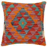 handmade Traditional Pillow Rust Blue Hand-Woven SQUARE 100% WOOL Hand woven turkish pillow2' x 2'