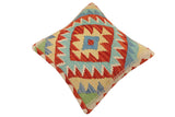 handmade Traditional Pillow Rust Blue Hand-Woven SQUARE 100% WOOL Hand woven turkish pillow2' x 2'