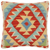 handmade Traditional Pillow Rust Blue Hand-Woven SQUARE 100% WOOL Hand woven turkish pillow2' x 2'