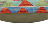 handmade Traditional Pillow Rust Blue Hand-Woven SQUARE 100% WOOL  Hand woven turkish pillow  2 x 2