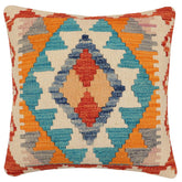 handmade Traditional Pillow Rust Blue Hand-Woven SQUARE 100% WOOL Hand woven turkish pillow2' x 2'