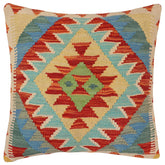 handmade Traditional Pillow Rust Blue Hand-Woven SQUARE 100% WOOL Hand woven turkish pillow PILLOW