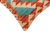 handmade Traditional Pillow Rust Blue Hand-Woven SQUARE 100% WOOL Hand woven turkish pillow2' x 2'