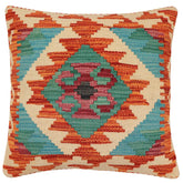 handmade Traditional Pillow Rust Blue Hand-Woven SQUARE 100% WOOL Hand woven turkish pillow2' x 2'