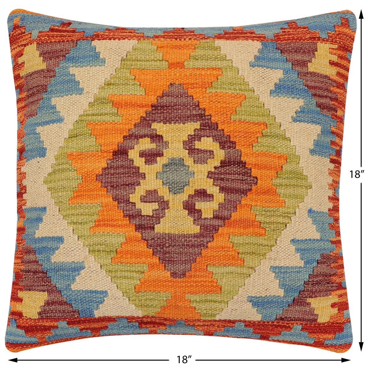 handmade Traditional Pillow Rust Blue Hand-Woven SQUARE 100% WOOL Hand woven turkish pillow2' x 2'