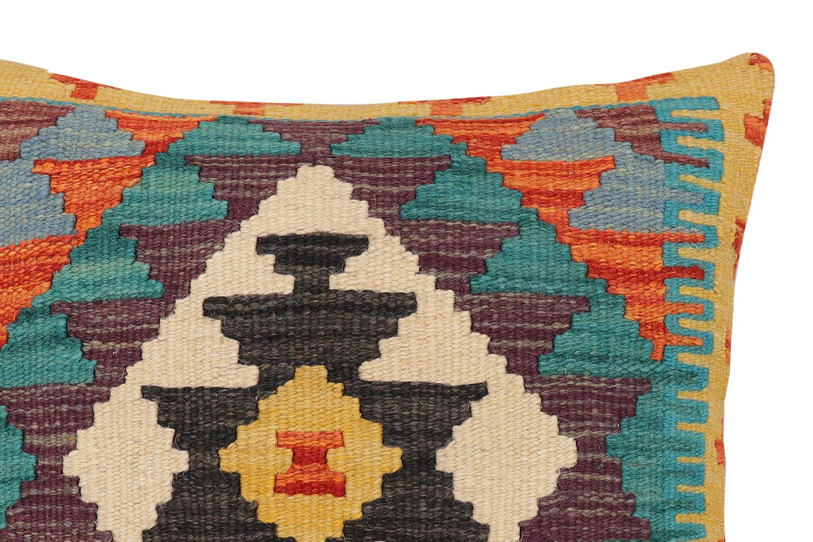 handmade Traditional Pillow Rust Blue Hand-Woven SQUARE 100% WOOL Hand woven turkish pillow2' x 2'