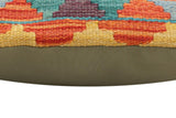 handmade Traditional Pillow Rust Blue Hand-Woven SQUARE 100% WOOL Hand woven turkish pillow2' x 2'