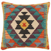 handmade Traditional Pillow Rust Blue Hand-Woven SQUARE 100% WOOL Hand woven turkish pillow2' x 2'