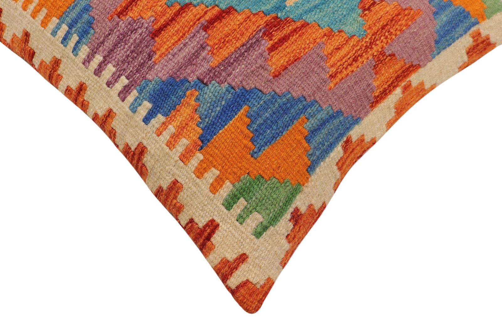 handmade Traditional Pillow Rust Blue Hand-Woven SQUARE 100% WOOL  Hand woven turkish pillow  2 x 2