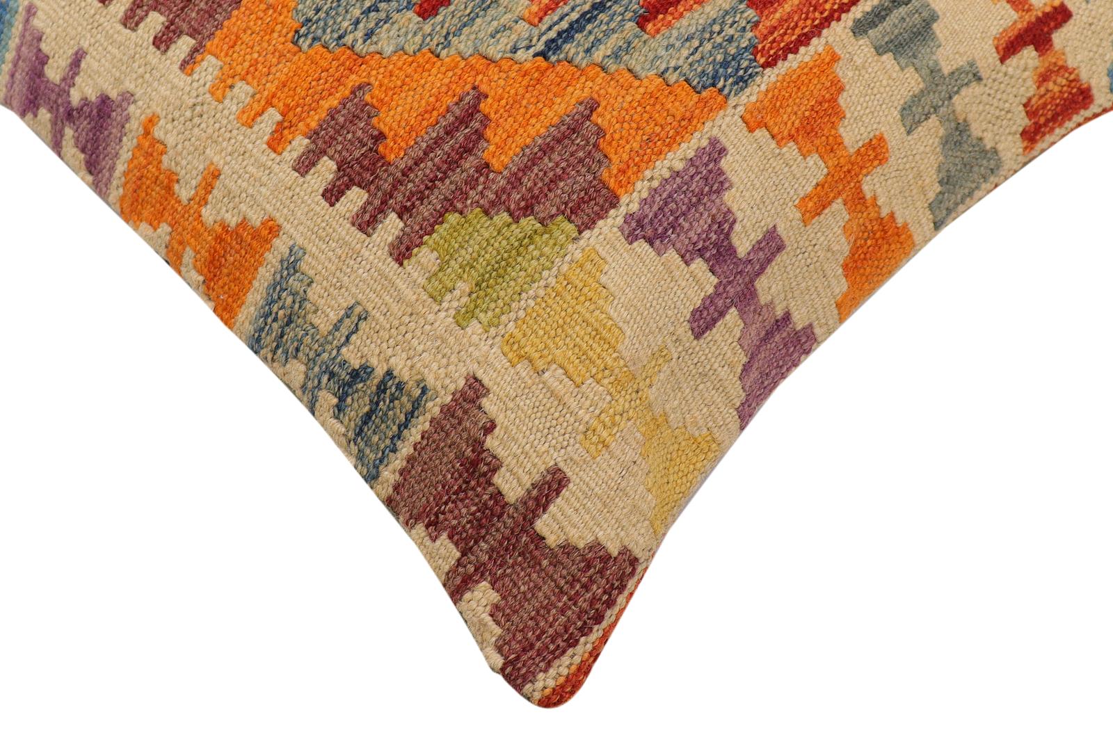 handmade Traditional Pillow Rust Blue Hand-Woven SQUARE 100% WOOL Hand woven turkish pillow2' x 2'