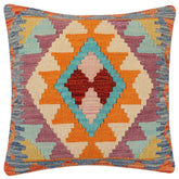 handmade Traditional Pillow Rust Blue Hand-Woven SQUARE 100% WOOL Hand woven turkish pillow2' x 2'
