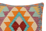 handmade Traditional Pillow Rust Blue Hand-Woven SQUARE 100% WOOL Hand woven turkish pillow2' x 2'