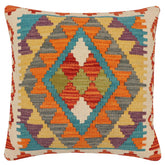 handmade Traditional Pillow Rust Blue Hand-Woven SQUARE 100% WOOL Hand woven turkish pillow2' x 2'