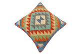 handmade Traditional Pillow Rust Blue Hand-Woven SQUARE 100% WOOL  Hand woven turkish pillow  2 x 2