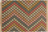 Flat Weave Kilim, Antique, Navaho, Vintage, Handmade, Modern Kilim Brown Blue Hand-Woven Rectangle 100% Wool Area Rug 4 x 6