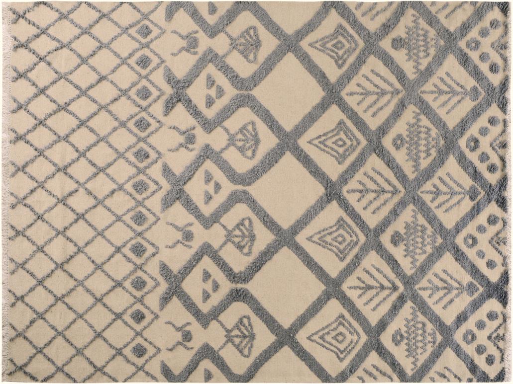 handmade Modern Moroccan Hi Ivory Blue Hand Knotted RECTANGLE 100% WOOL area rug 8x11