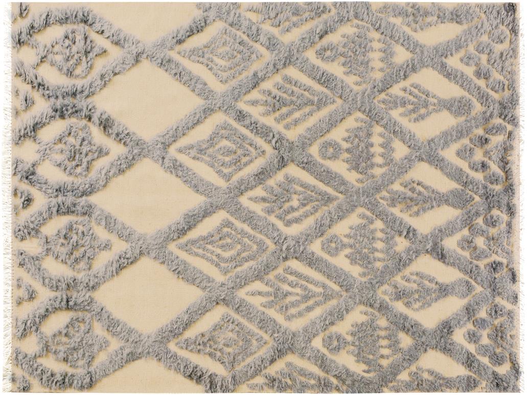 handmade Modern Moroccan Hi Ivory Blue Hand Knotted RECTANGLE 100% WOOL area rug 5x7