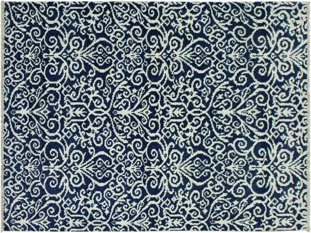 handmade Modern Cryena Blue Ivory Hand Knotted RECTANGLE WOOL&SILK area rug 4x6