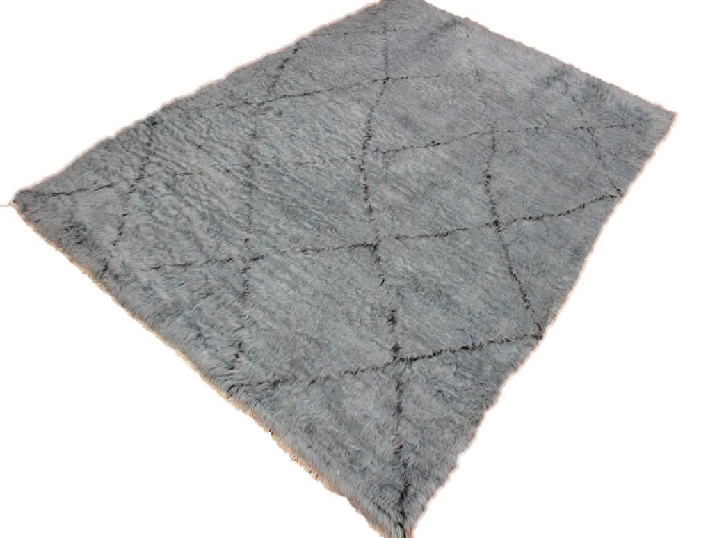 handmade Modern Moroccan Gray Black Hand Knotted RECTANGLE 100% WOOL area rug 8x10