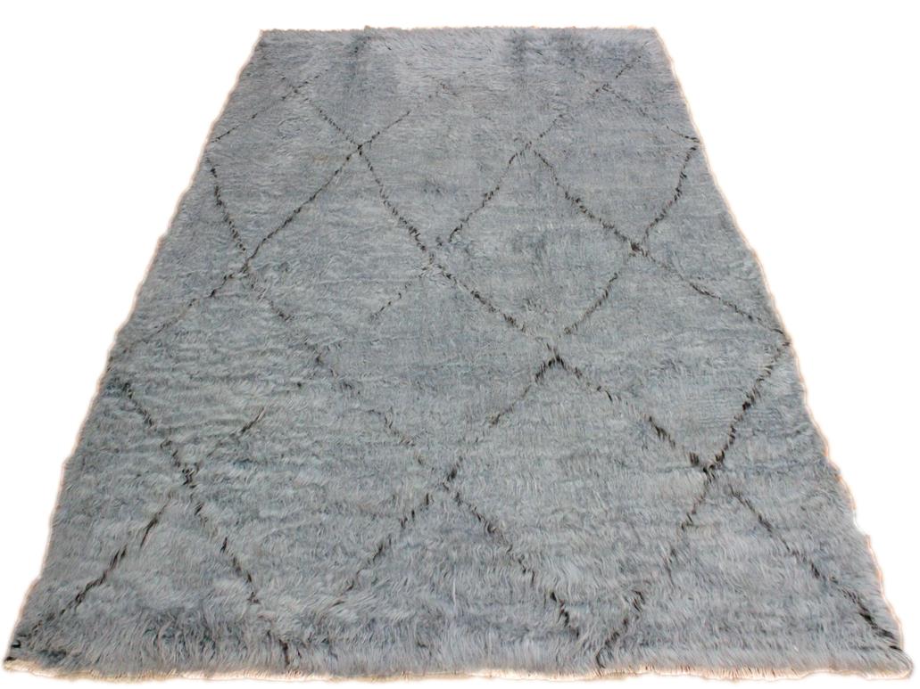handmade Modern Moroccan Gray Black Hand Knotted RECTANGLE 100% WOOL area rug 8x10