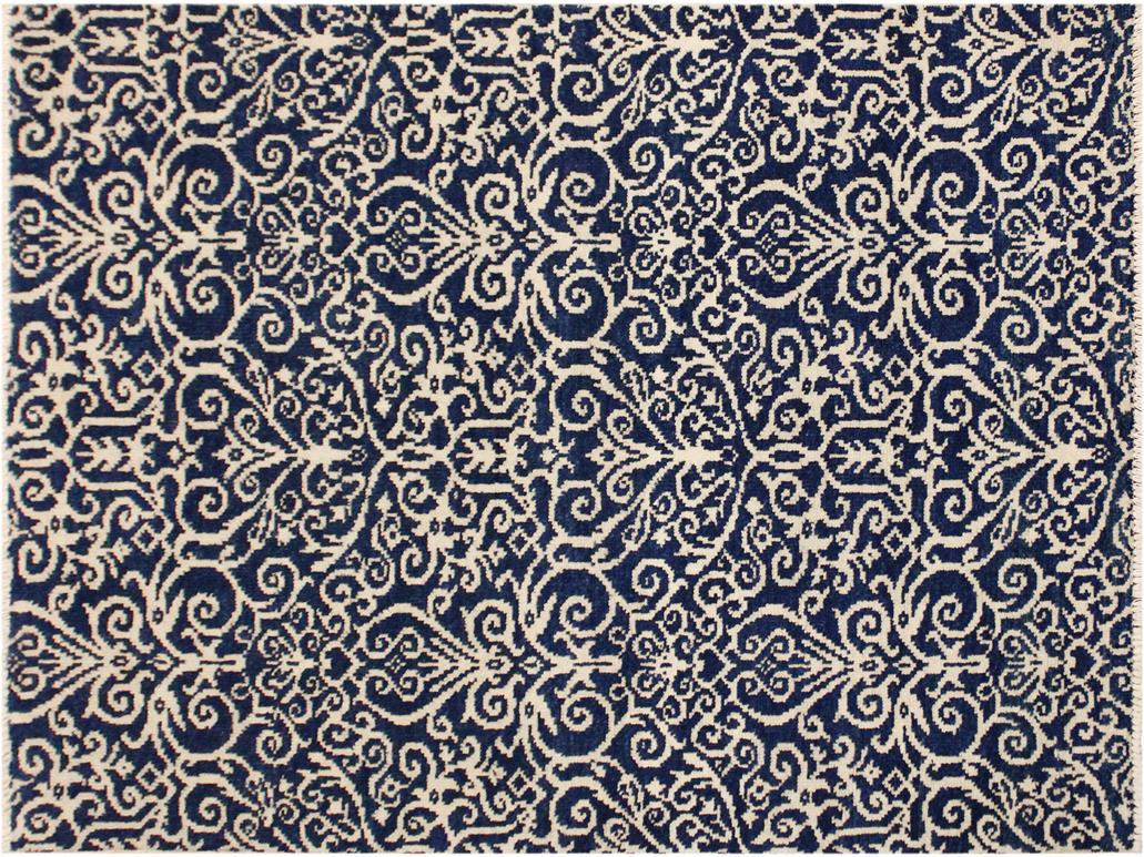 handmade Modern Cryena Blue Ivory Hand Knotted RECTANGLE 100% WOOL area rug 4x6