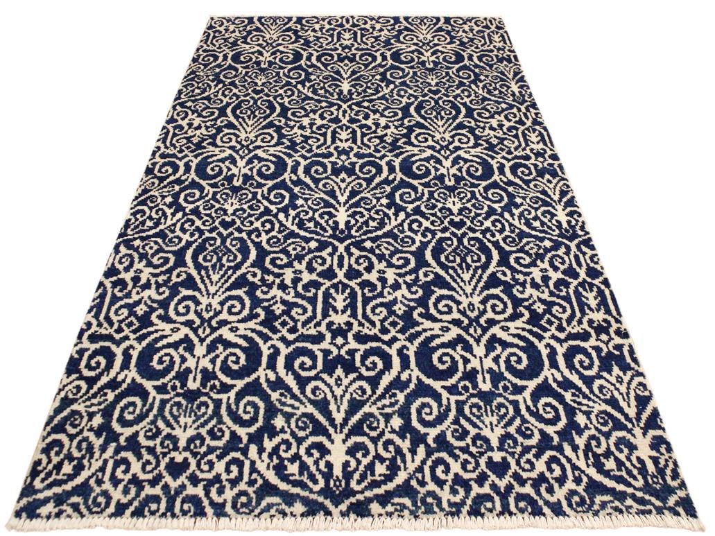 handmade Modern Cryena Blue Ivory Hand Knotted RECTANGLE 100% WOOL area rug 4x6