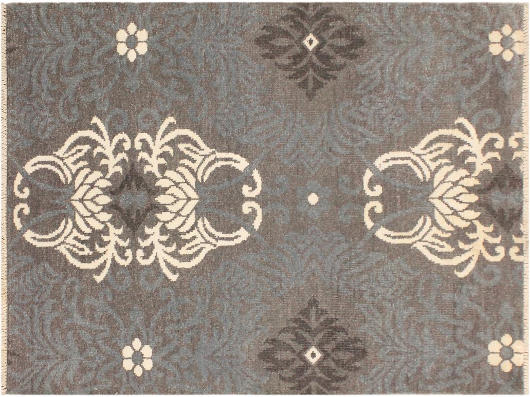 handmade Modern Elisora Gray Ivory Hand Knotted RECTANGLE WOOL&VISCOU area rug 4x6