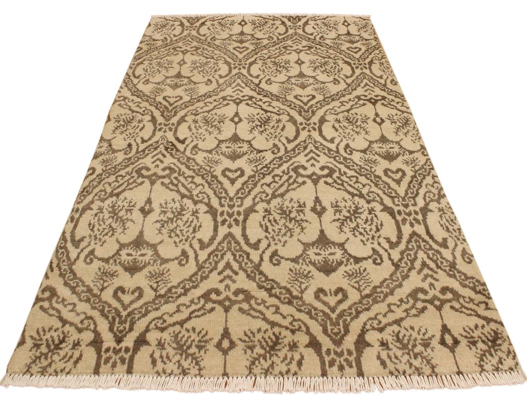 handmade Modern Nabila Tan Brown Hand Knotted RECTANGLE WOOL&SILK area rug 4x6
