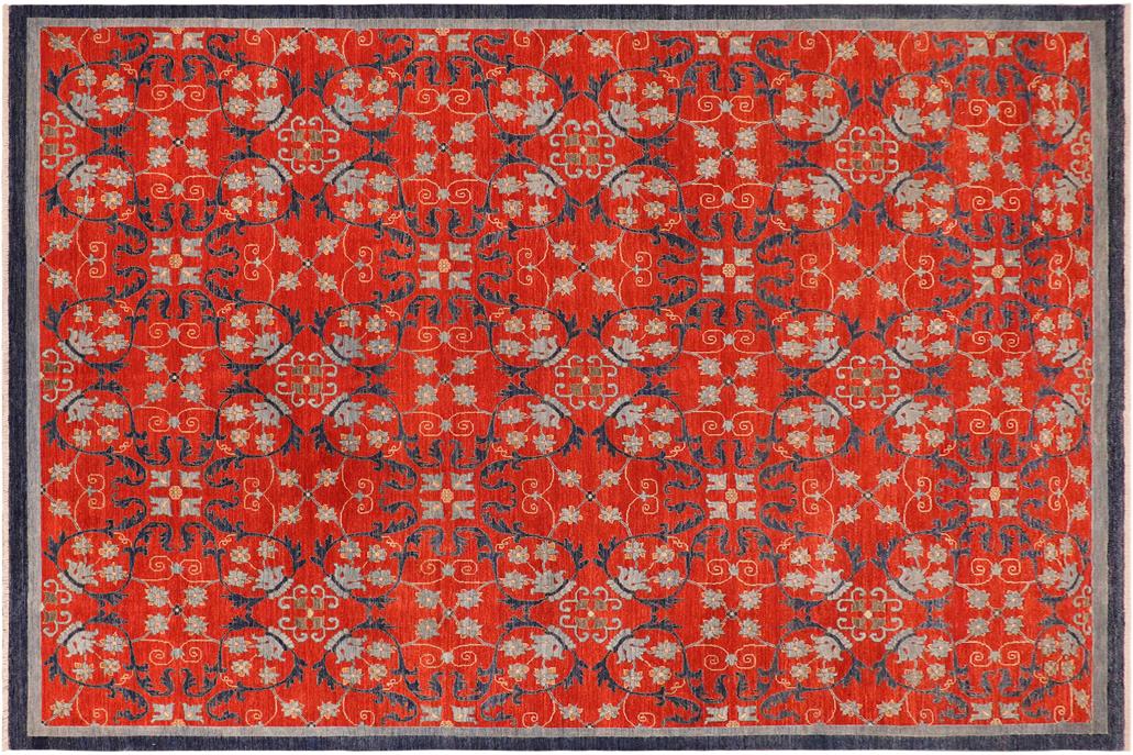 handmade Transitional Kafkaz Chobi Ziegler Rust Blue Hand Knotted RECTANGLE 100% WOOL area rug 10 x 14