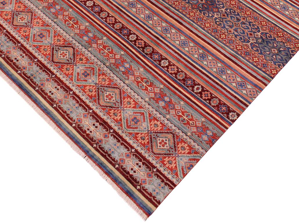handmade Geometric Khorgeen Red Blue Hand Knotted RECTANGLE 100% WOOL area rug 9x12