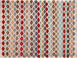 Abstract Moroccan High-Low Candice Beige/Blue Wool Rug - 6'3'' x 9'4''