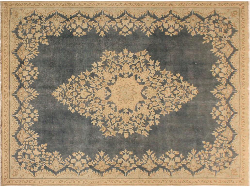 handmade Vintage Gray Beige Hand Knotted RECTANGLE 100% WOOL area rug 7x10