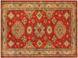 handmade Geometric Super Kazak Red Tan Hand Knotted RECTANGLE 100% WOOL area rug 4x6