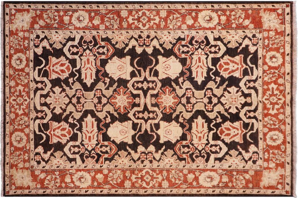 handmade Traditional Kafkaz Chobi Ziegler Black Rust Hand Knotted RECTANGLE 100% WOOL area rug 5 x 6