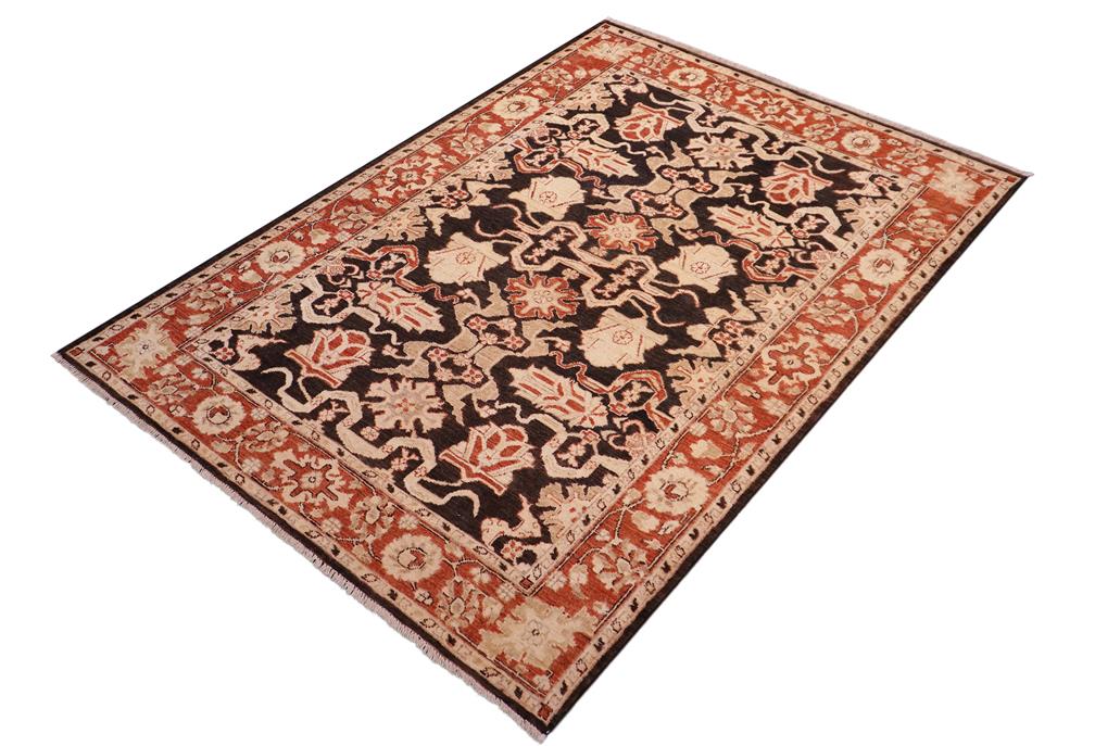 handmade Traditional Kafkaz Chobi Ziegler Black Rust Hand Knotted RECTANGLE 100% WOOL area rug 5 x 6
