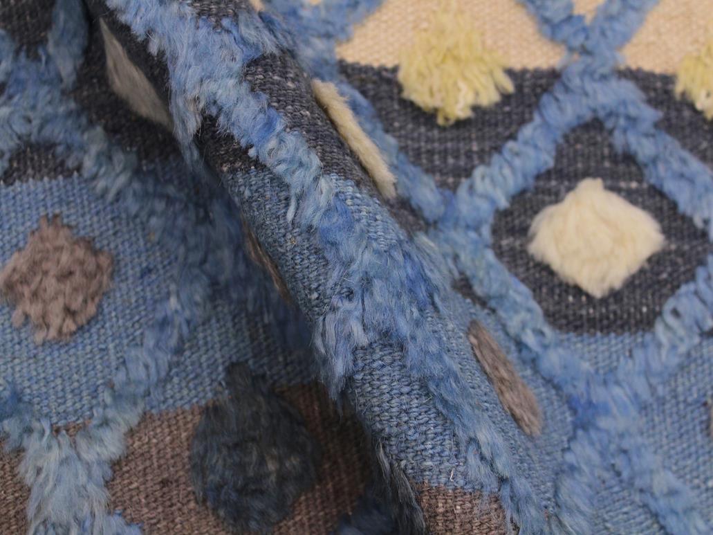 handmade Modern Moroccan Hi Lt. Blue Ivory Hand Knotted RECTANGLE 100% WOOL area rug 6x8