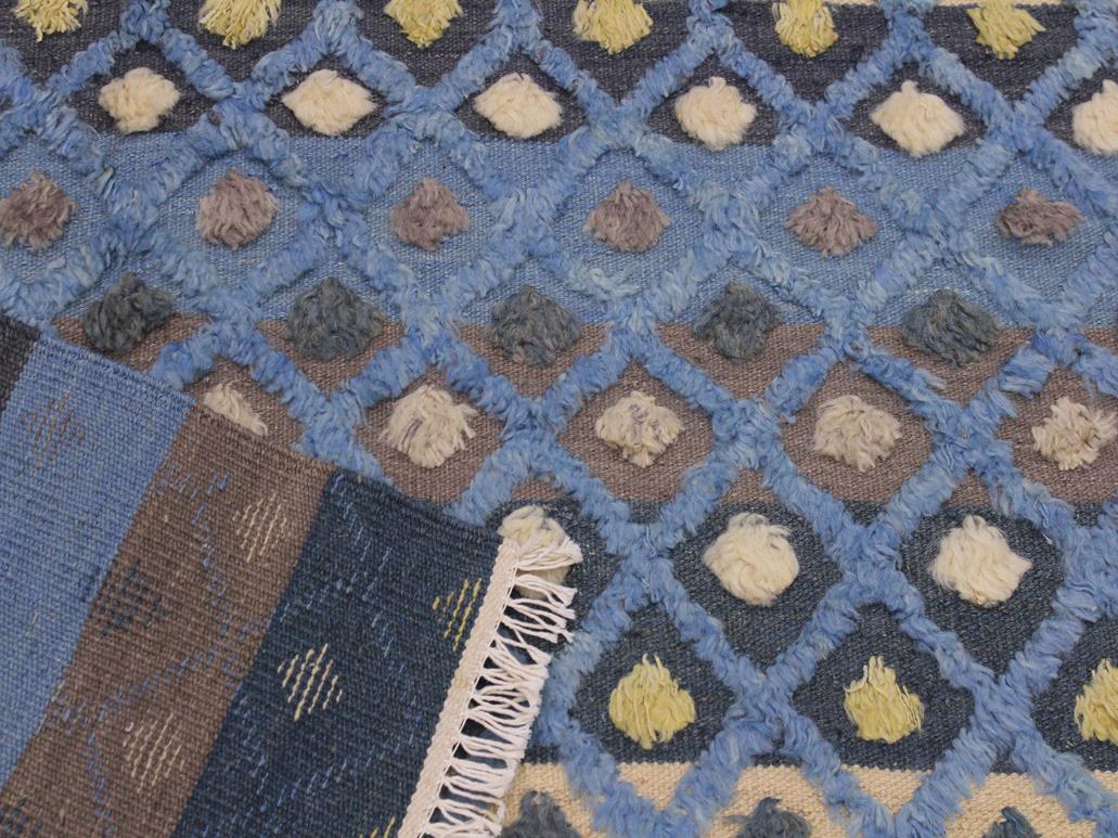 handmade Modern Moroccan Hi Lt. Blue Ivory Hand Knotted RECTANGLE 100% WOOL area rug 6x8