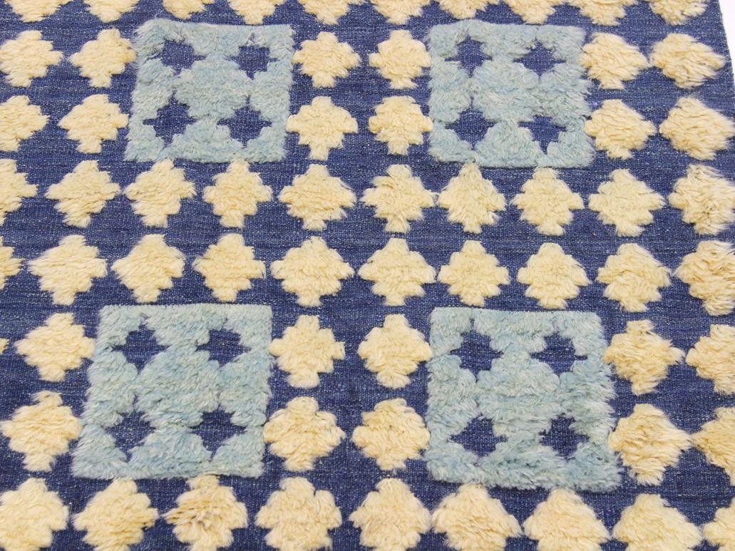 handmade Modern Moroccan Hi Blue Ivory Hand Knotted RECTANGLE 100% WOOL area rug 4x6