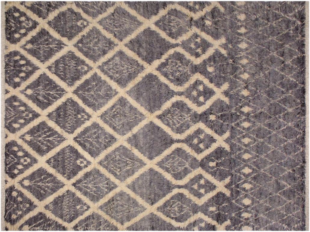 handmade Modern Moroccan Gray Ivory Hand Knotted RECTANGLE 100% WOOL area rug 8x10