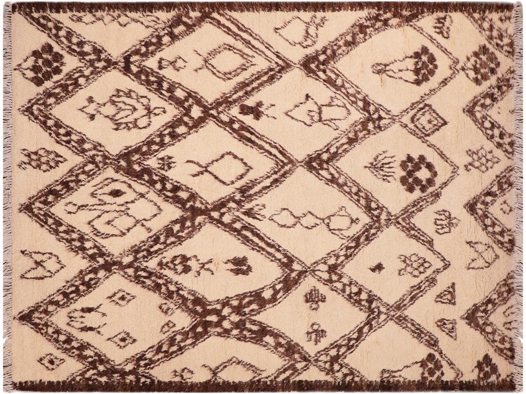handmade Modern Moroccan Beige Brown Hand Knotted RECTANGLE 100% WOOL area rug 6x9